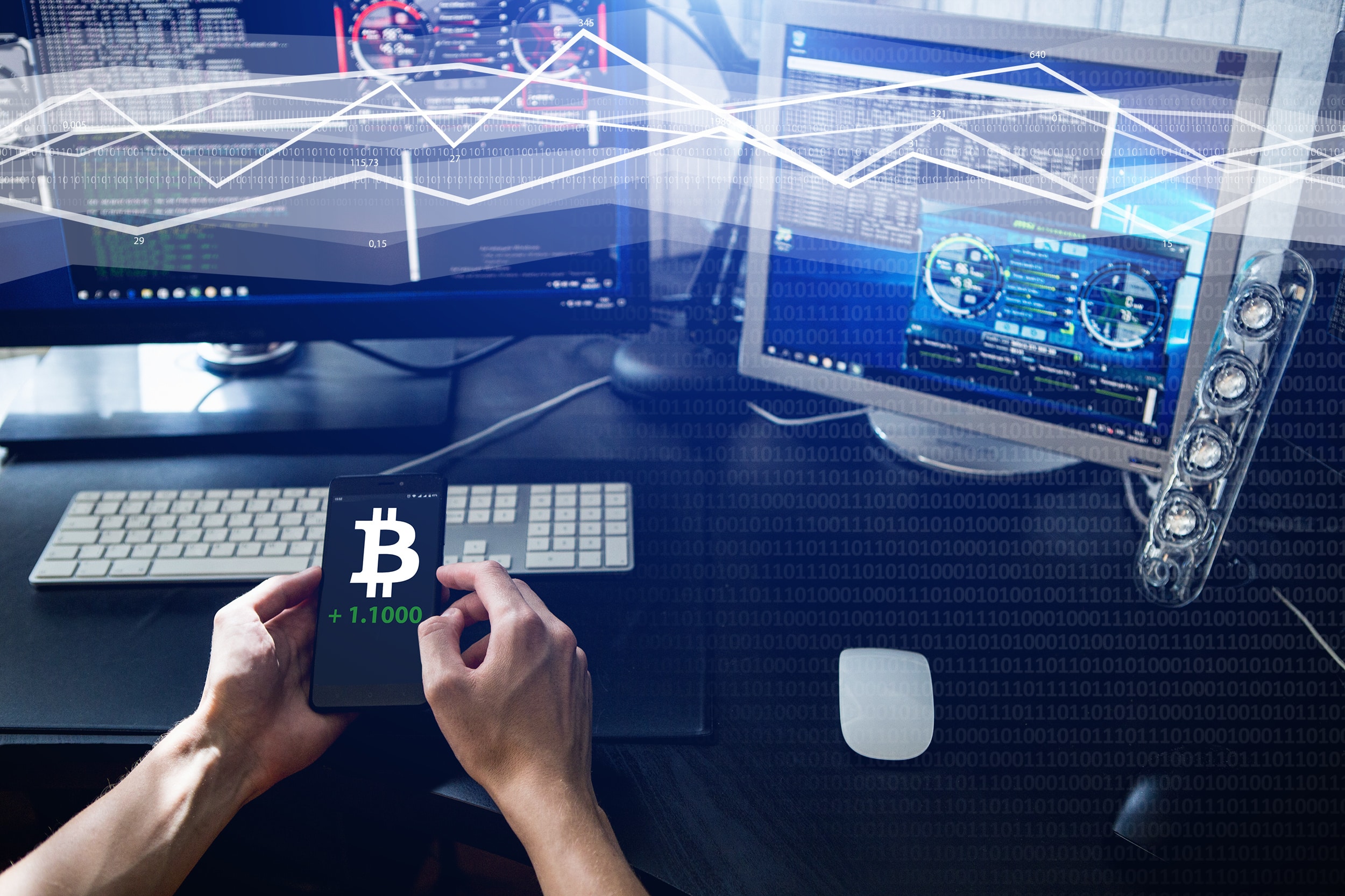 Man holding a phone with a bitcoin exchange rate
