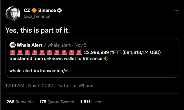 Binance confirms Liquidating FTT token
