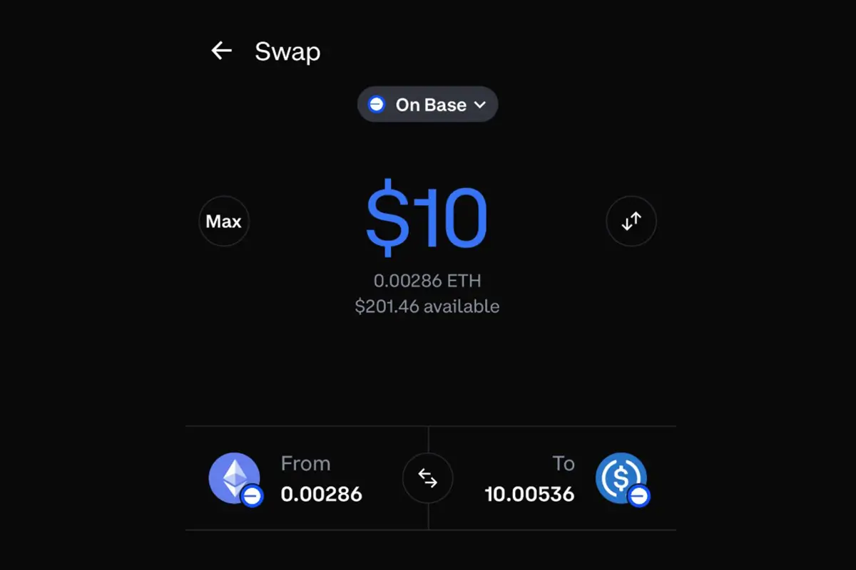 CoinBase Swap Feature