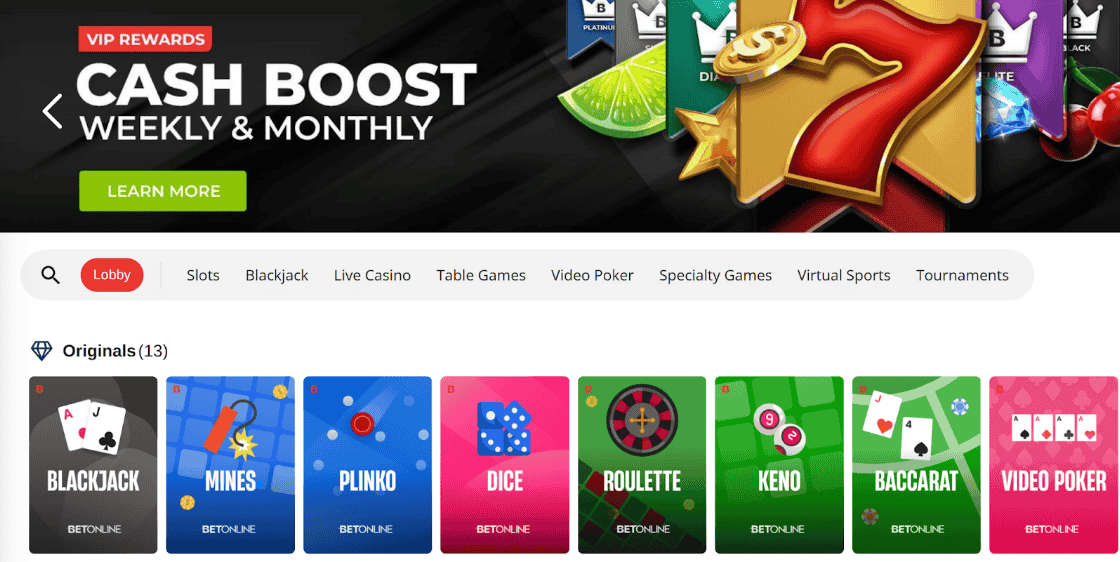 Betonline website UI