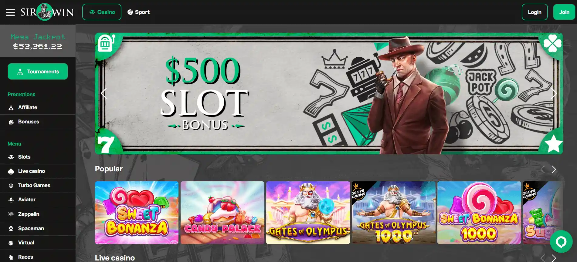 sirwin casino crypto webiste