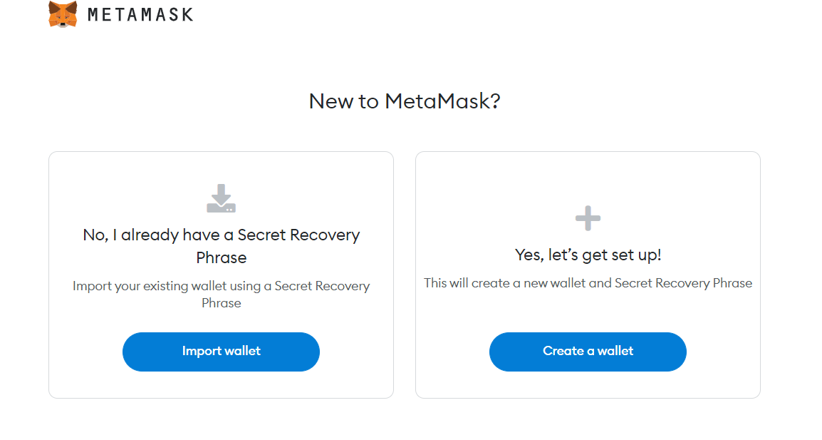 metamask setup screen