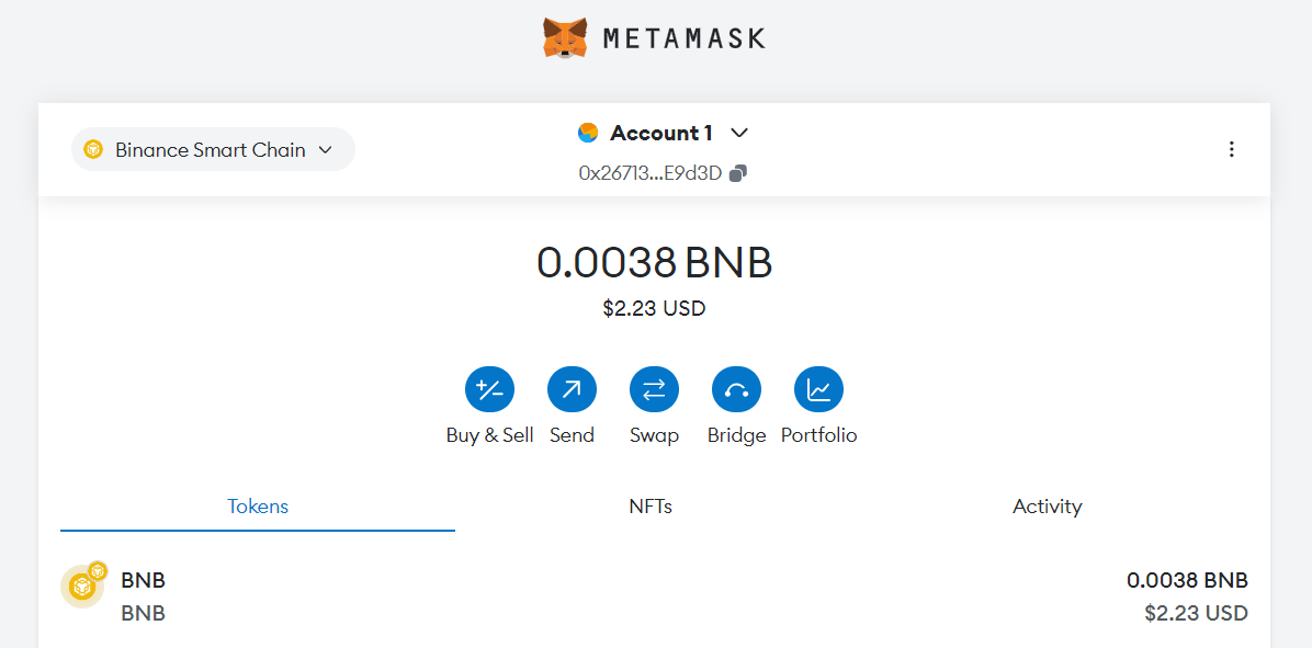 user interface of metamask wallet