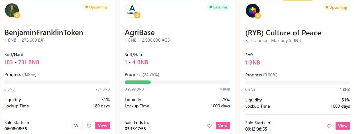 pinksale new crypto lists
