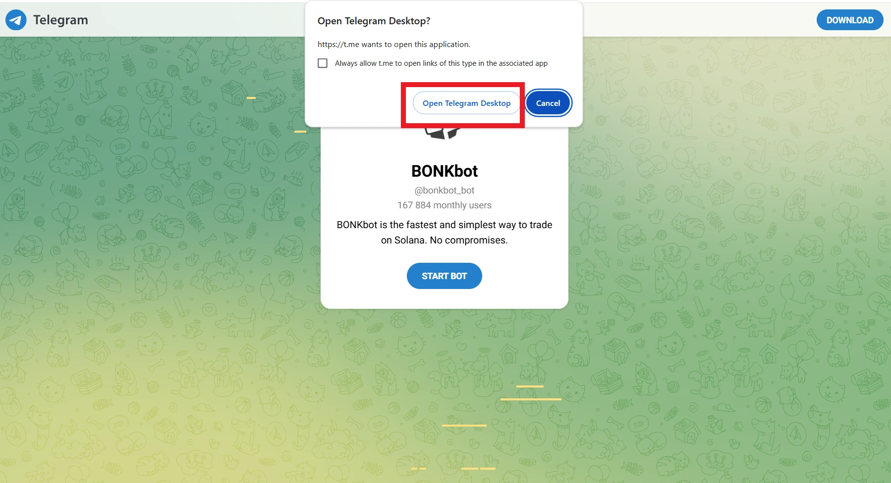 open bonkbot on telegram