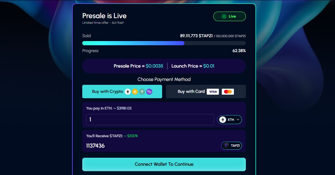 Tapzi presales purchase methods and eth equivaltents