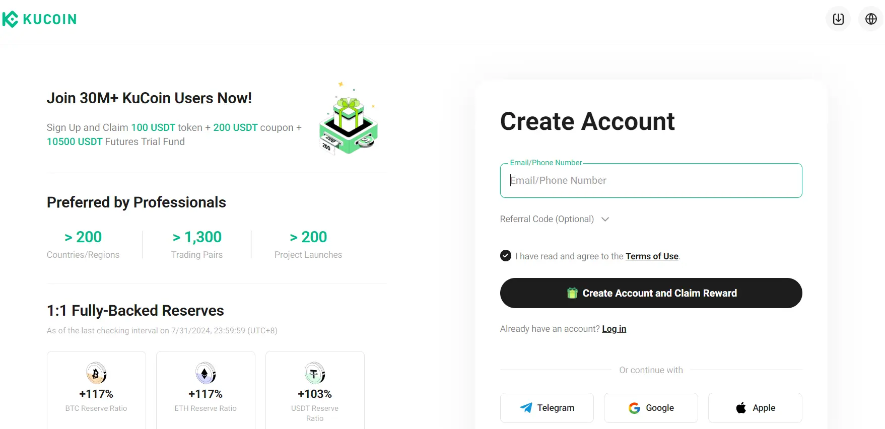 Kucoin sign up screen
