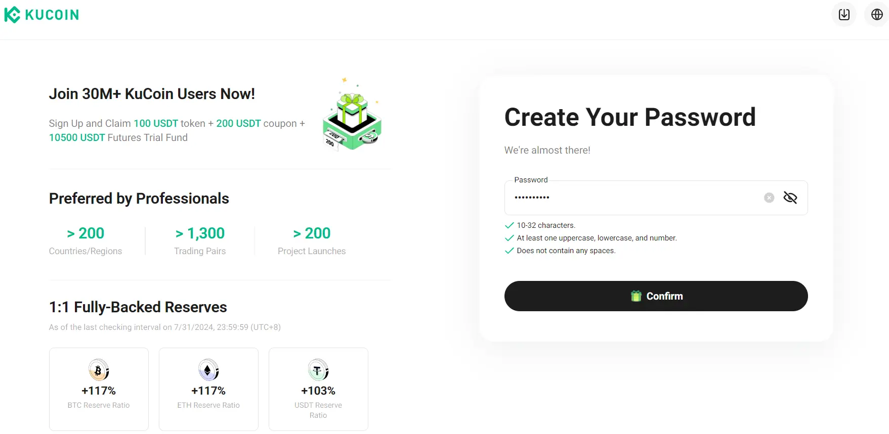 setting kucoin password