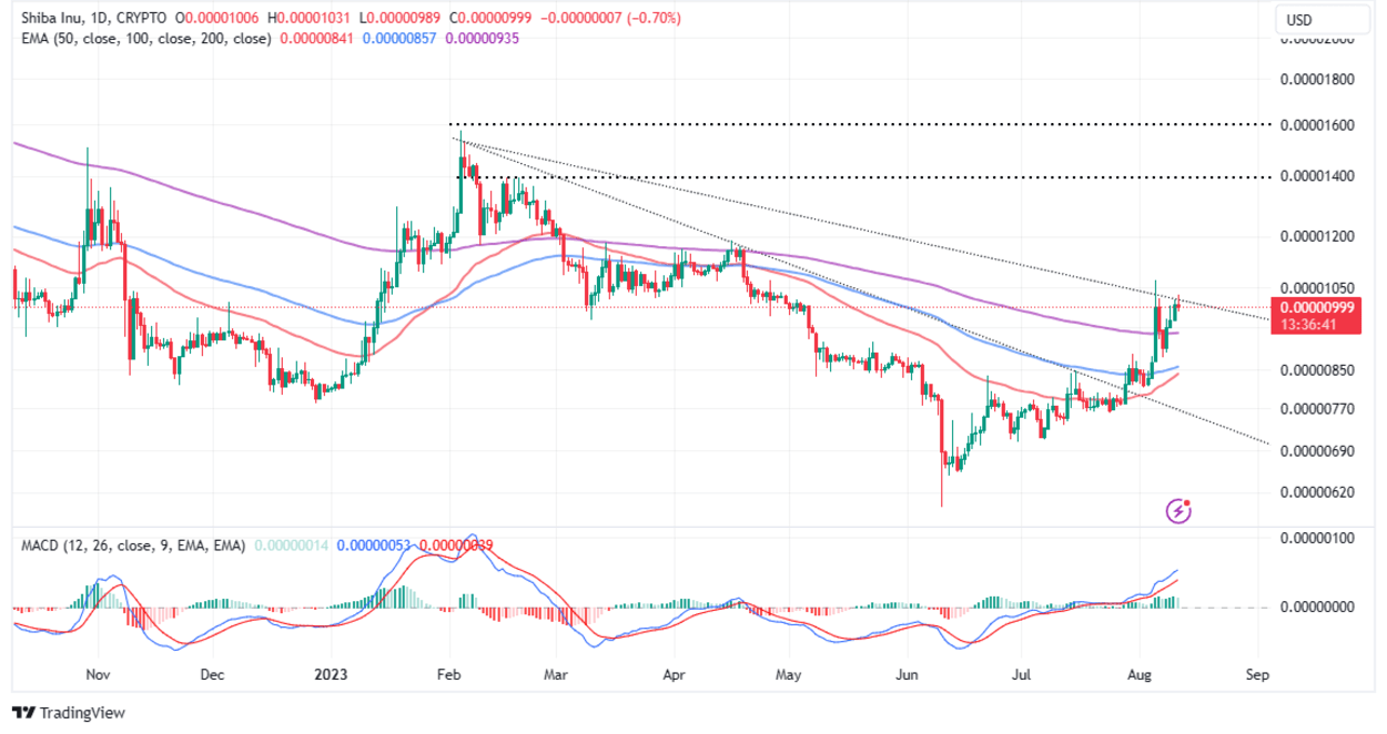 Shiba Inu price breaks above $0.00001