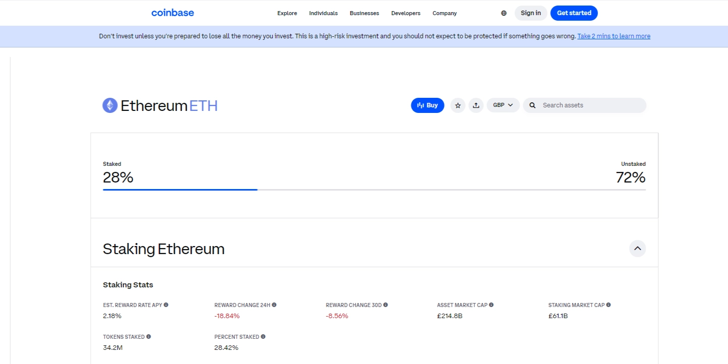 ETH Staking on coinbase for crypto investors