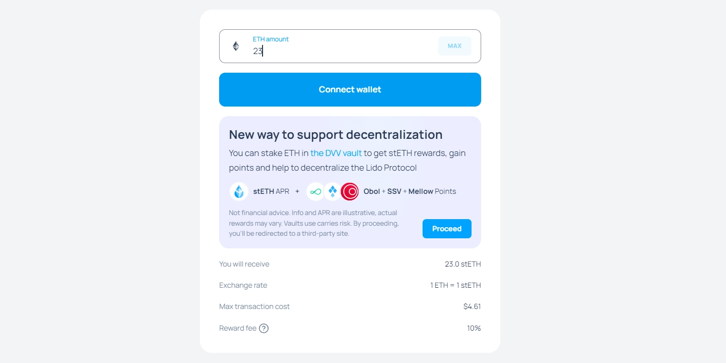 process transactions through staking ETH on lido