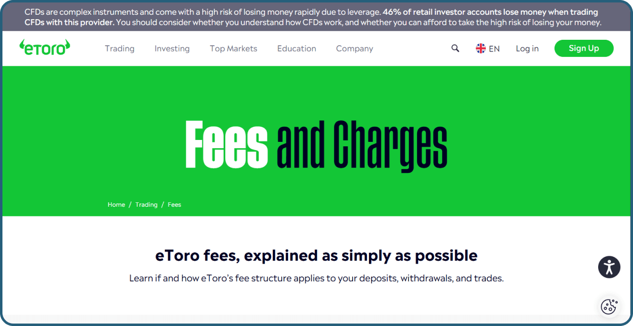 eToro fees page