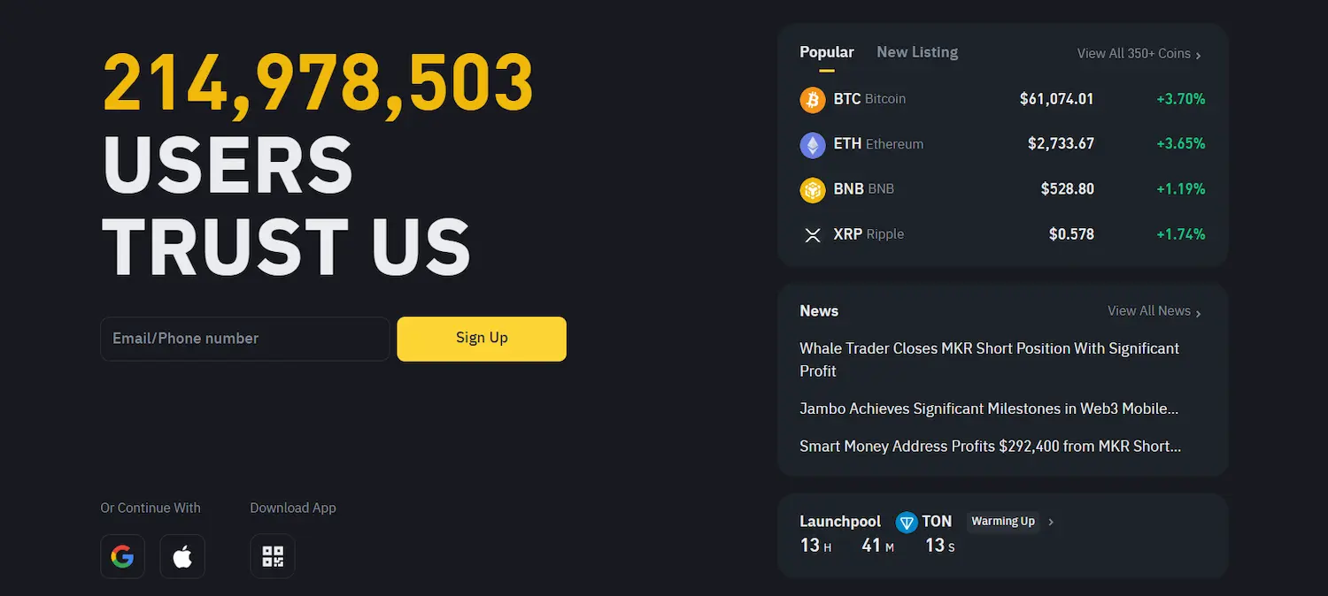 Binance homepage