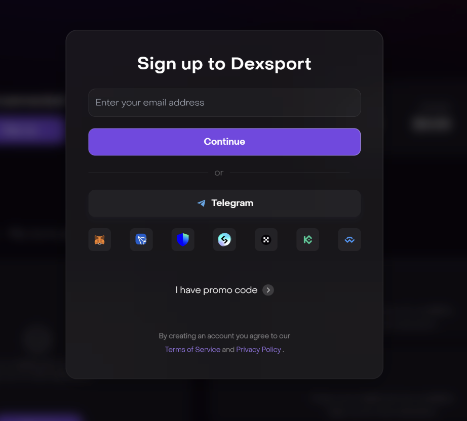 Dexsport sign-up page