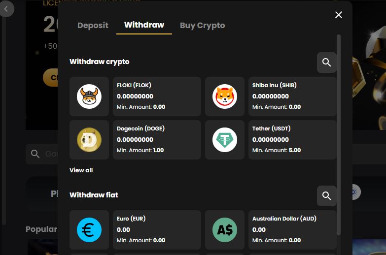 withdraw interface