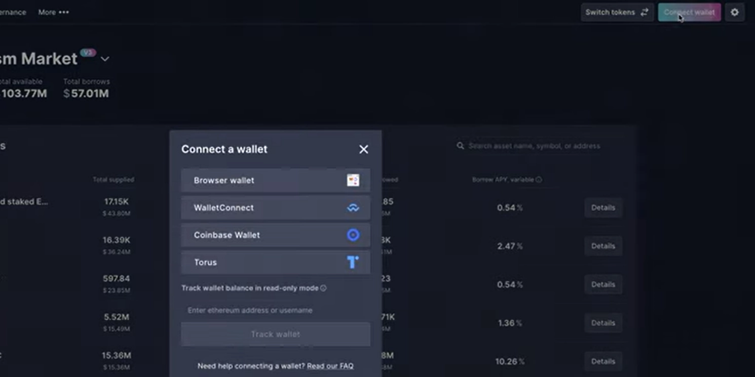 connecting your wallet to aave