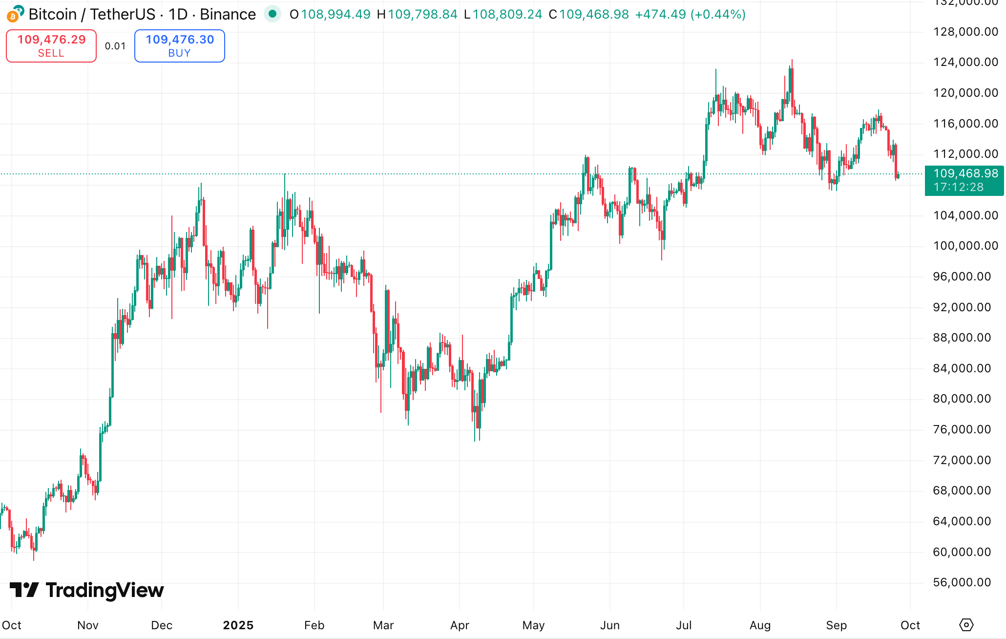 Bitcoin one-year price chart