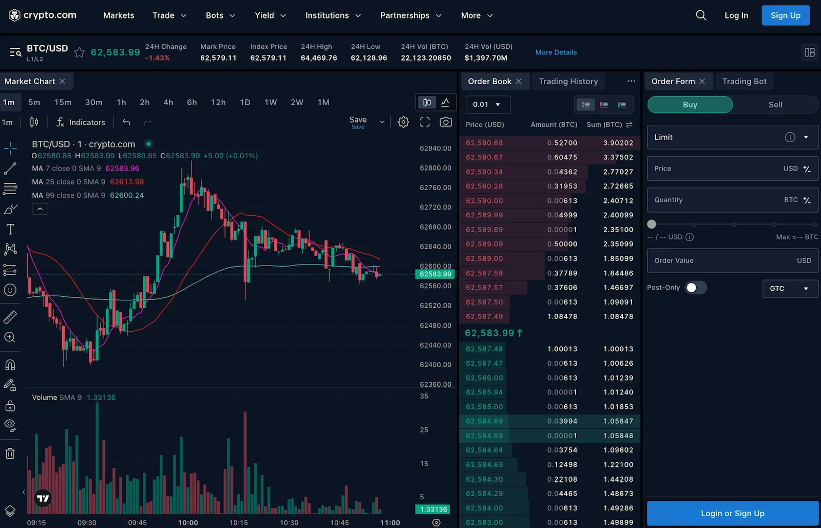 crypto exchange trading interface