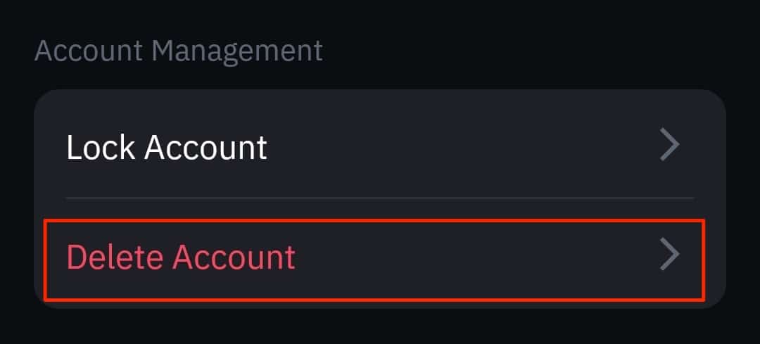 Delete Account under 'Manage Account'