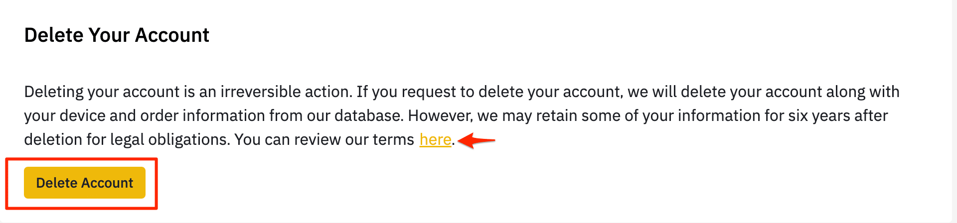 Delete binance account on website