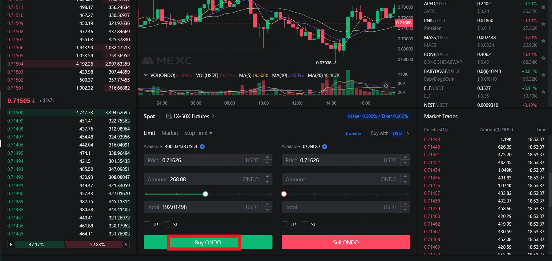 Buying ONDO on MEXC