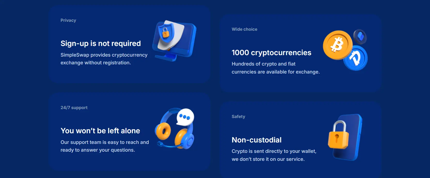 SimpleSwap allows users to trade cryptocurrencies and swap them