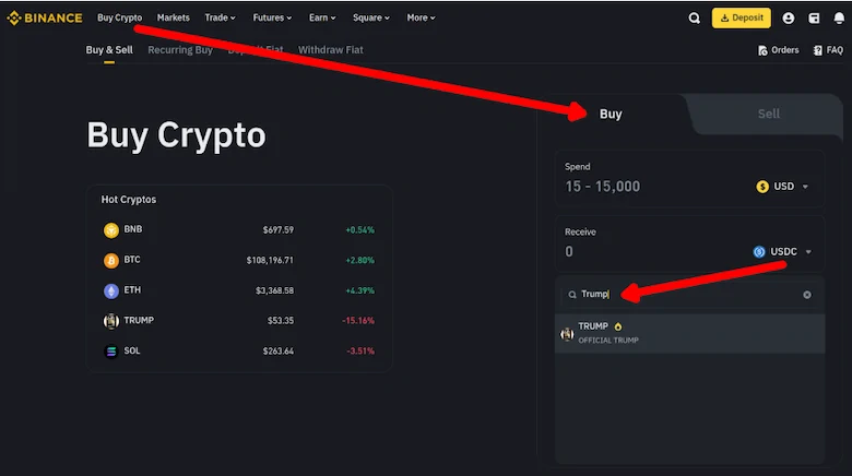 buying trump coin on Binance
