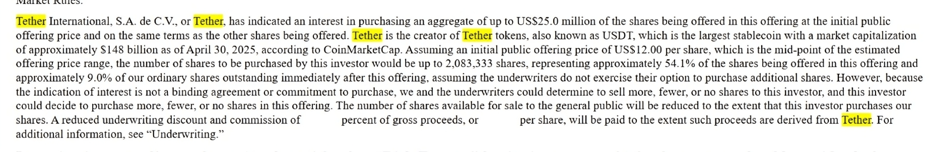 Tether's Investment