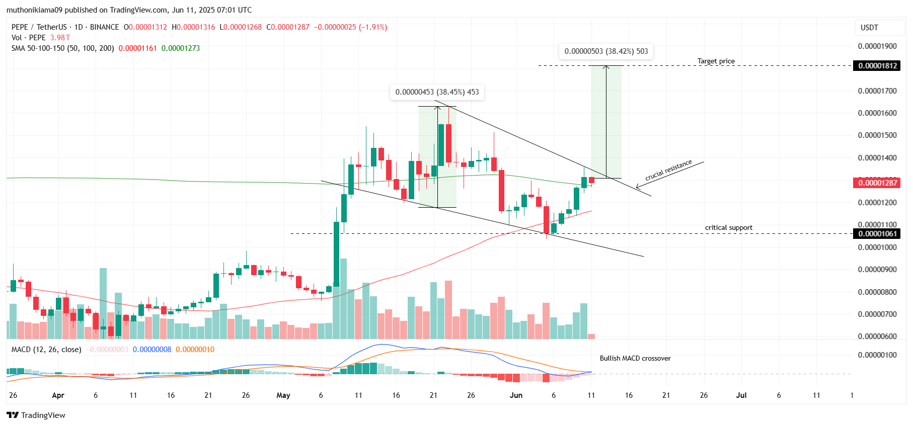 Pepe Coin Bulls Target $0.000018 Amid Bullish Pattern