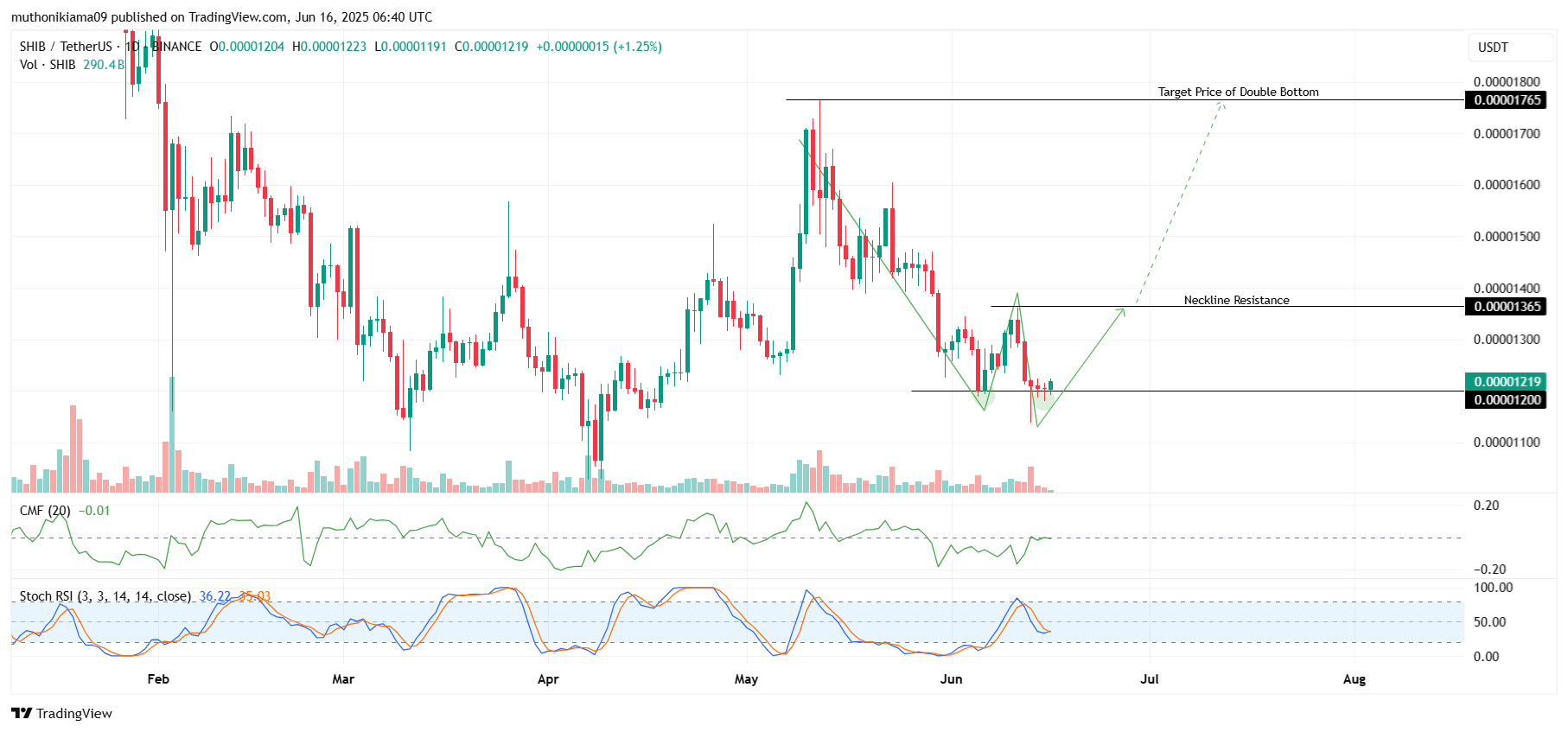 Shiba Inu Price Analysis as Double Bottom Hints $0.000017 Breakout