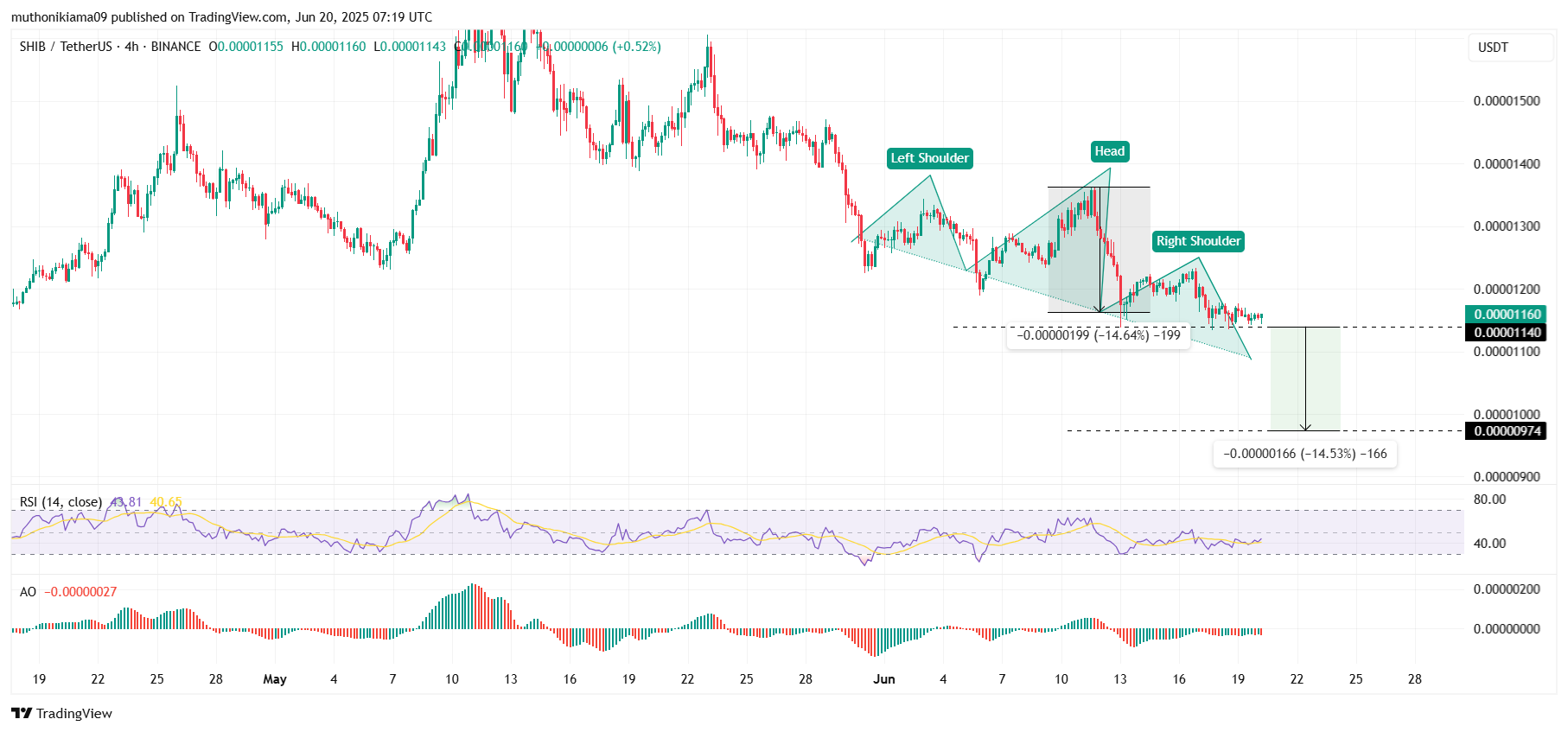 Shiba Inu Price Analysis as Head and Shoulders Pattern Emerges