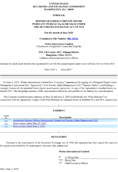 Webus Form 6-K Filing For XRP