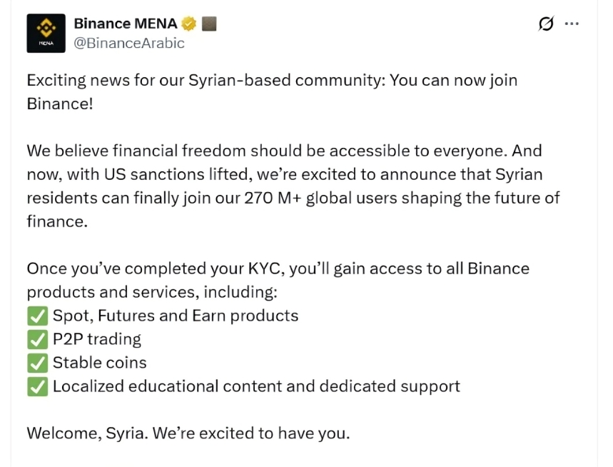Binance Enters Syria