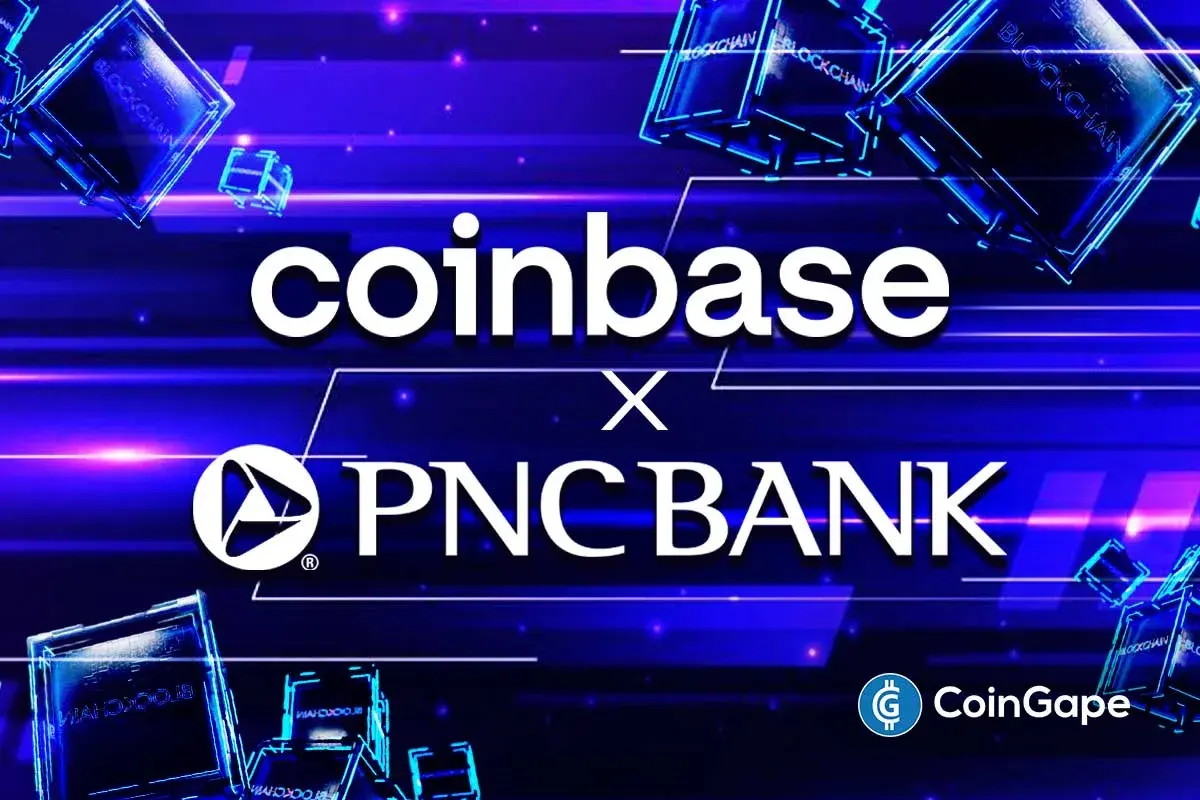 An image of PNC Bank and Coinbase's logos