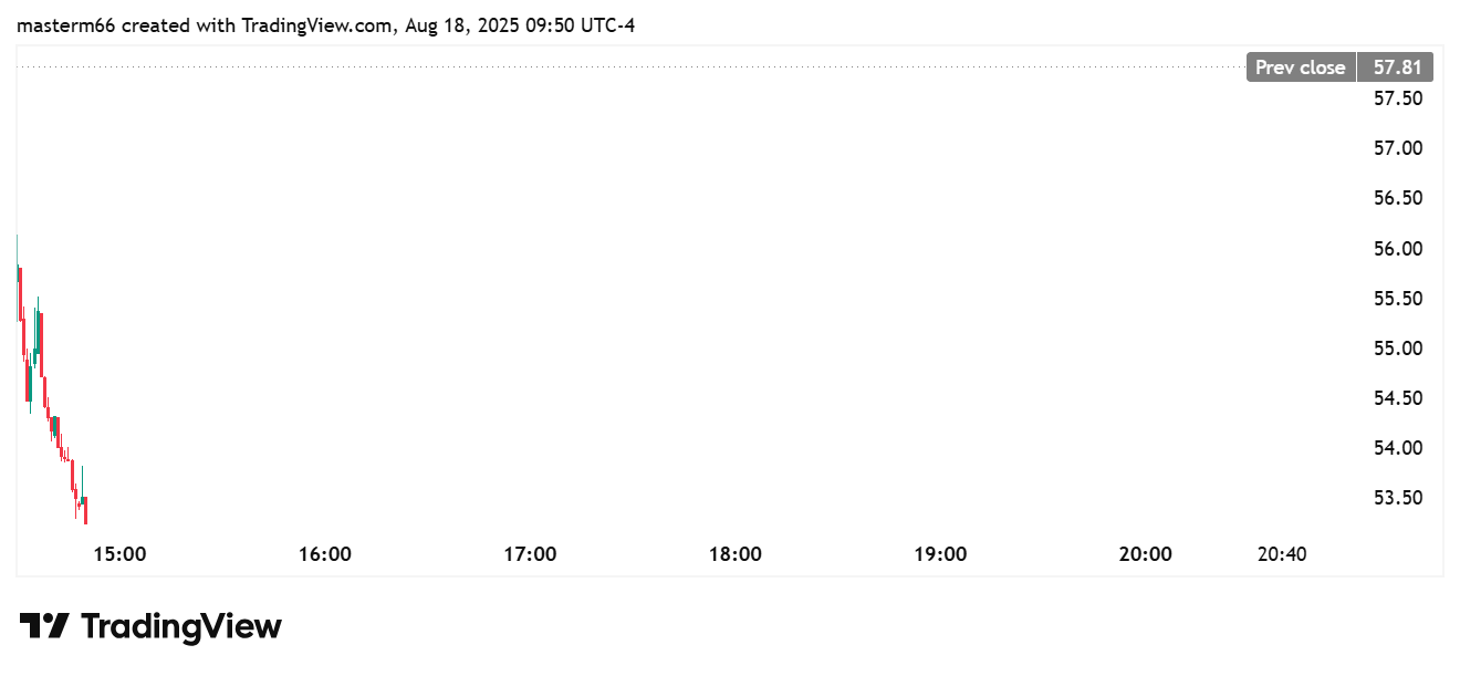 BitMine stock drops sharply from $57.81 in early trading session