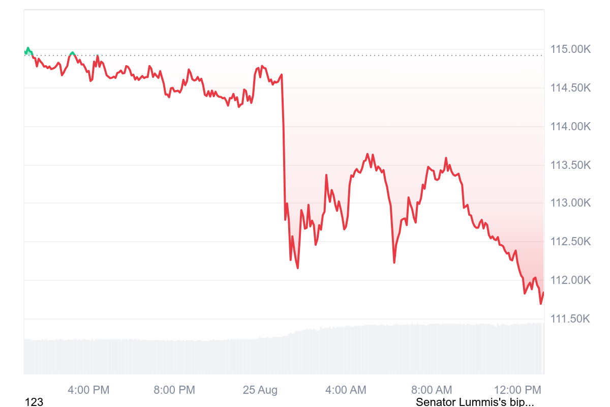 Bitcoin price decreased to less than 112.4 thousand dollars
