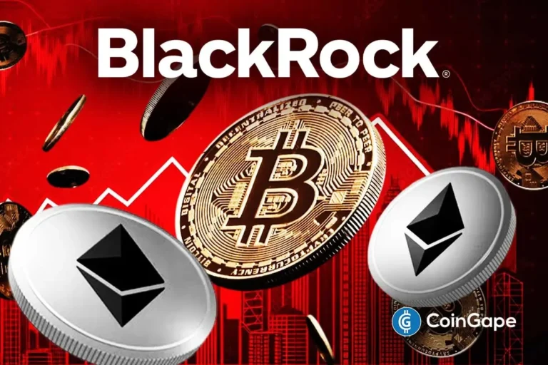 an image of BlackRock, Bitcoin, and Ethereum's logos