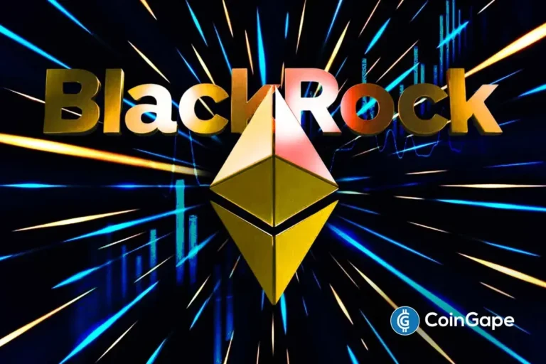 an image of BlackRock logo with Ethereum symbol highlights $300M ETH purchase and ETF inflows.