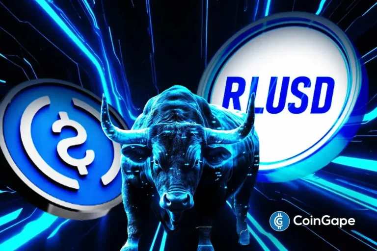 An image of Bullish's logo and stablecoins