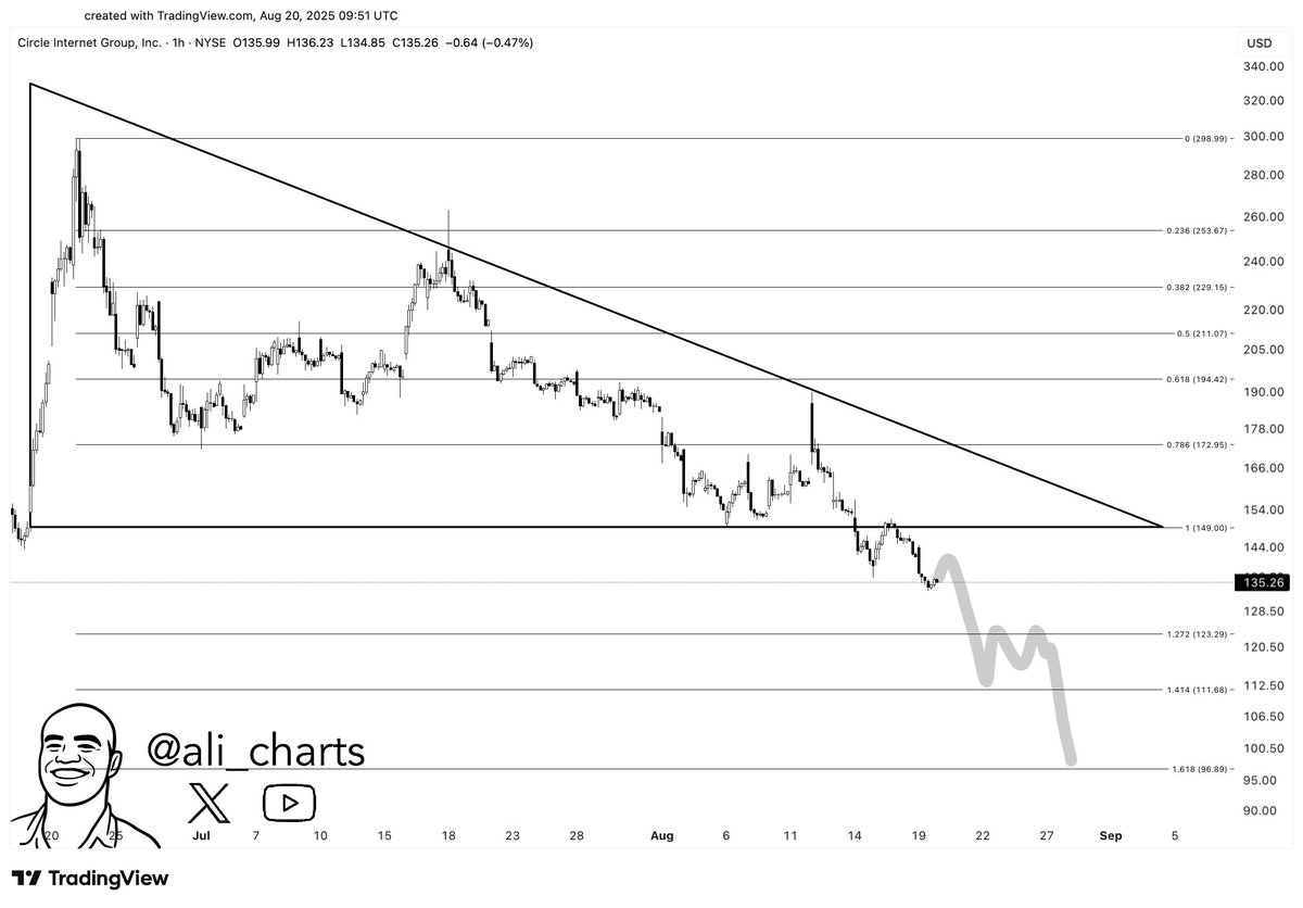 circle Stock Breaks Down from Support, Next Target $100