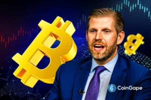 Eric Trump speaks on stage about Bitcoin adoption during a global crypto event