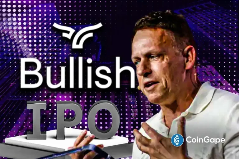 an image describing Peter Thiel's Bullish crypto exchange BLSH stock debut on NYSE