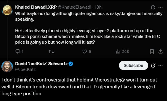 David 'JoelKatz' Schwartz comments on Startegy's Bitcoin holdings