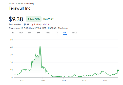 WULF stock price surged on Google announcement 