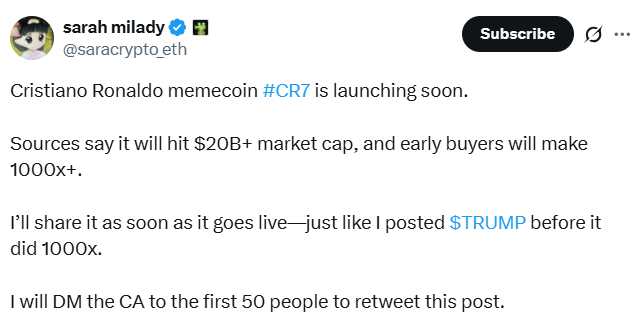 Crypto member speading rumor of CR7 token launch.