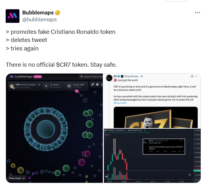 Bubblemaps debunks CR7 token launch