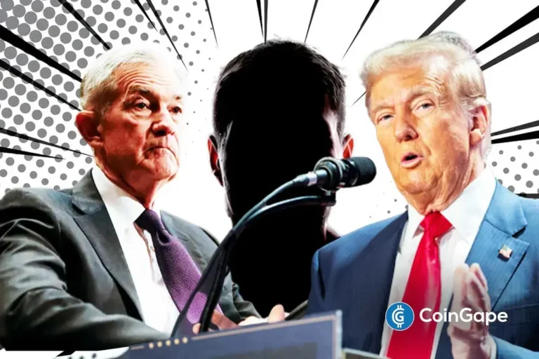 an image describing Donald Trump and Jerome Powell on whether he resigns