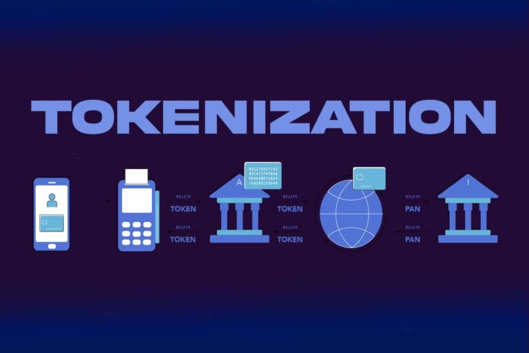 an image describing the tokenized stock process showing digital assets linking finance systems globally.