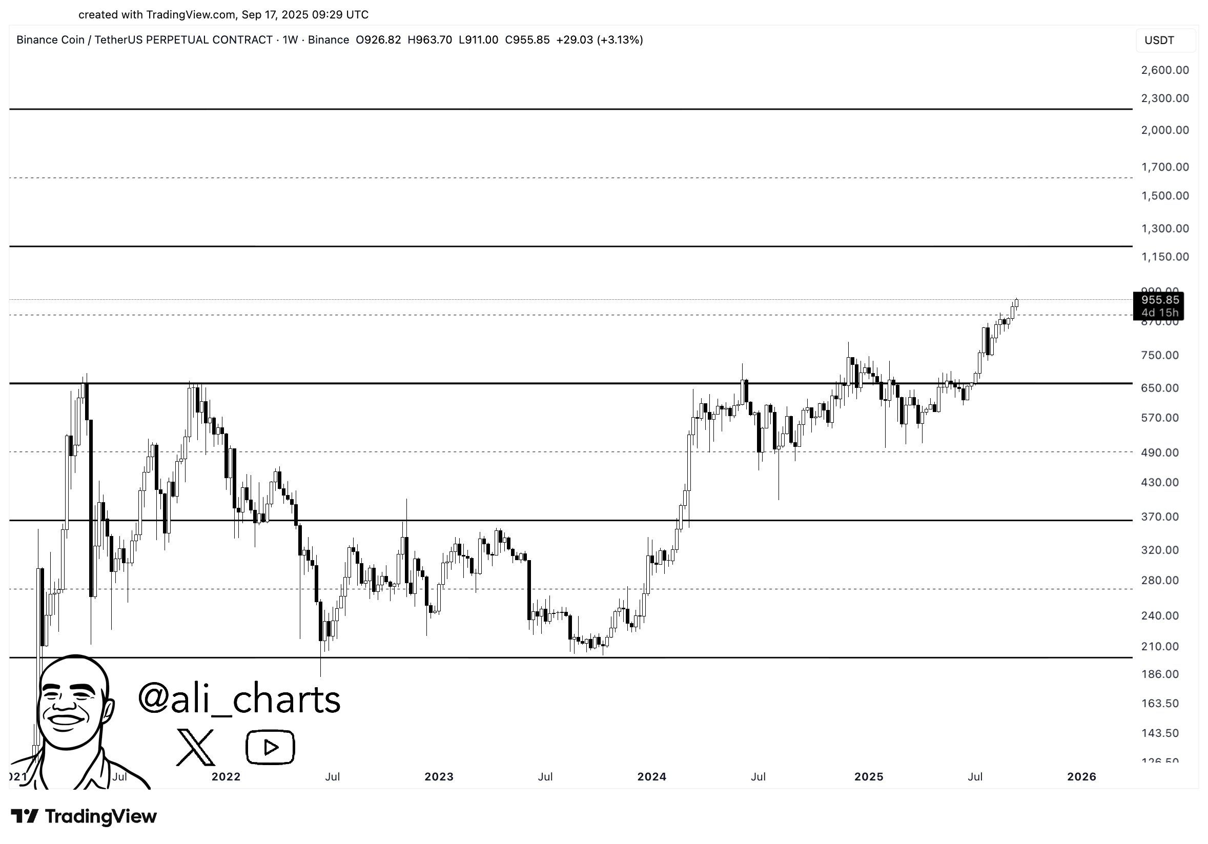 BNB price rally on track to $1,300 target