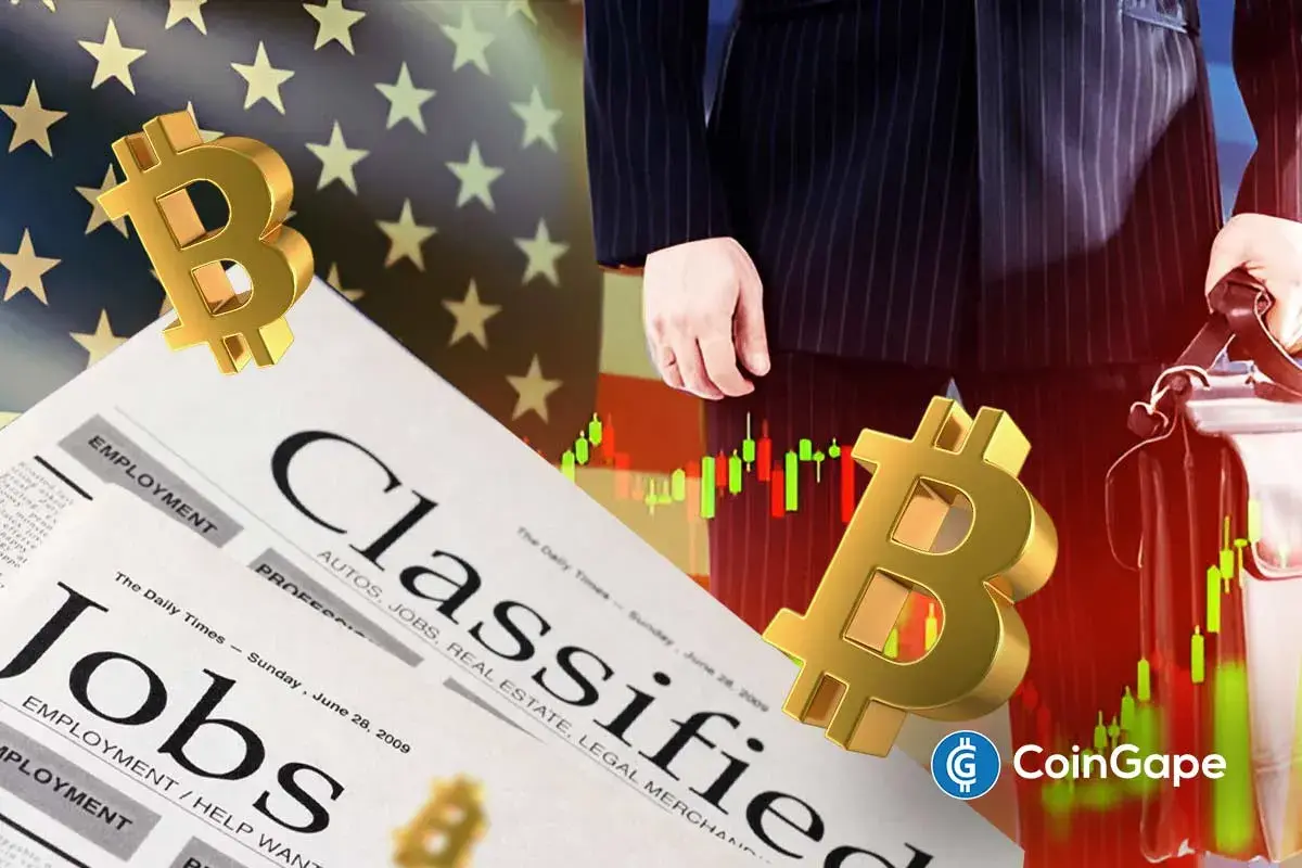 Bitcoin's logo and U.S. jobs data